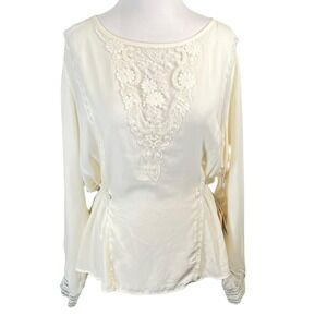 Downeast Basics Ivory Lace Front Blouse‎ Peplum Waist NWT XL